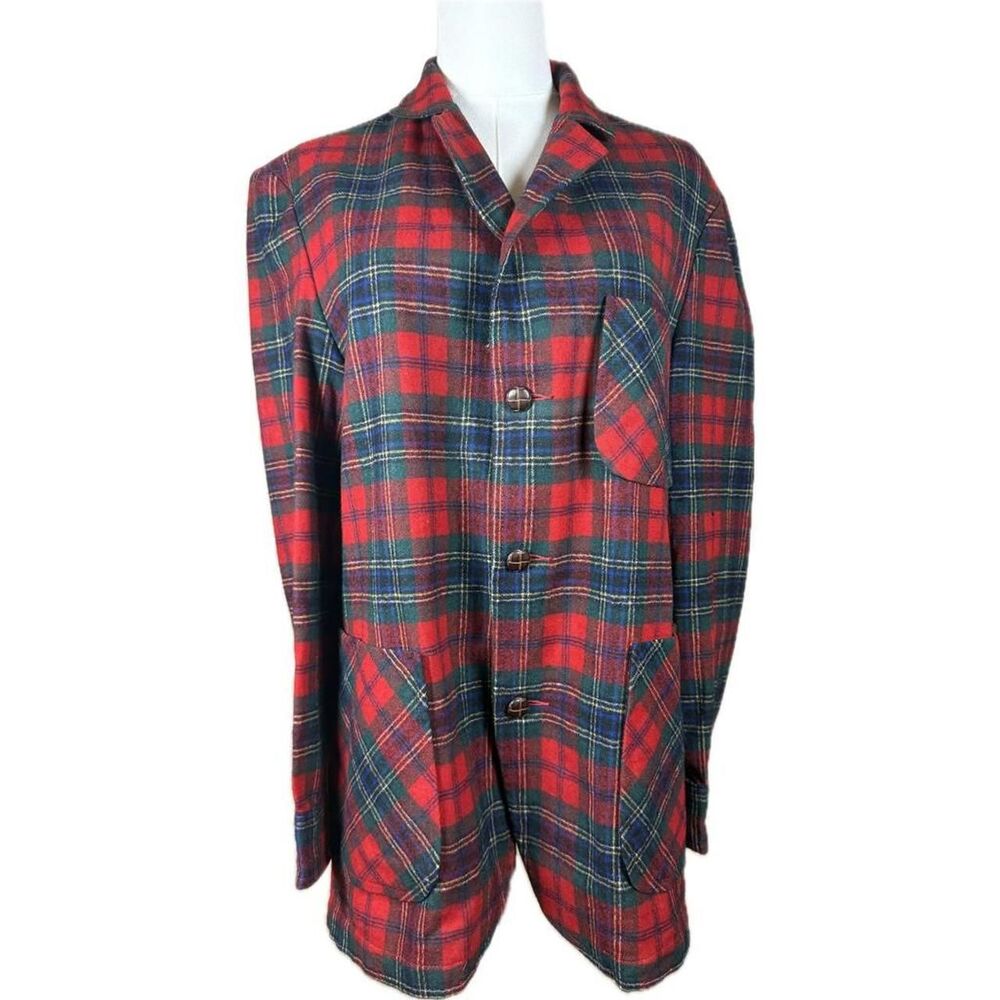 Vintage 60s Pendleton 49er's Red Tartan Plaid Wool Overcoat Flannel Jacket sz M